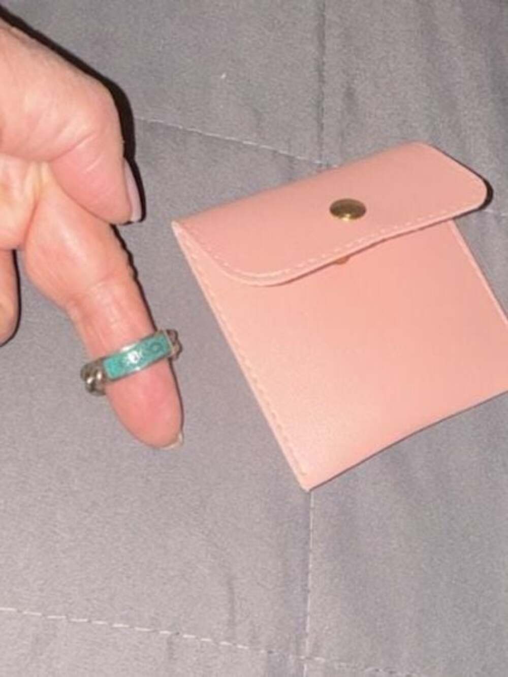 Gucci Silver Chain Ring with Enamel Detail and Pink PU Leather Jewelry Pouch